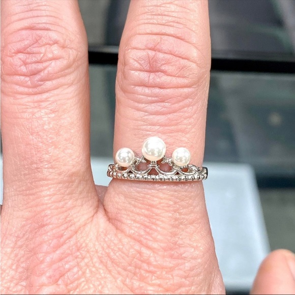 Genuine Freshwater Pearl Princess 3 Stone Crown Ring in 925 Sterling Silver - Picture 6 of 12